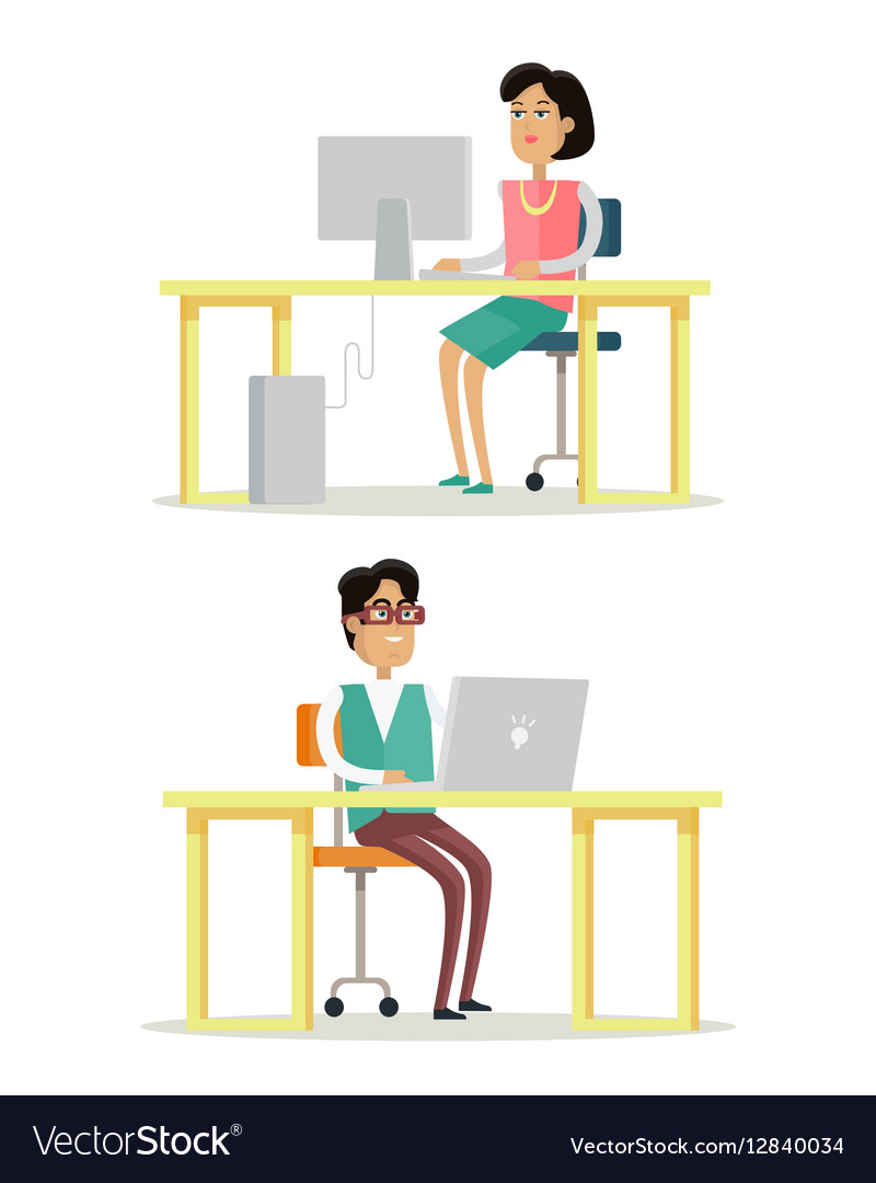 Computer Work Concept In Flat Design Royalty Free Vector