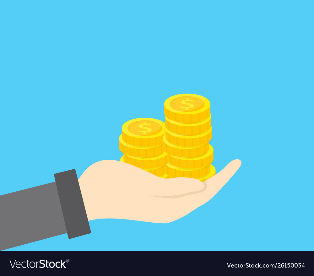 Hand with golden coins stack concept savings Vector Image