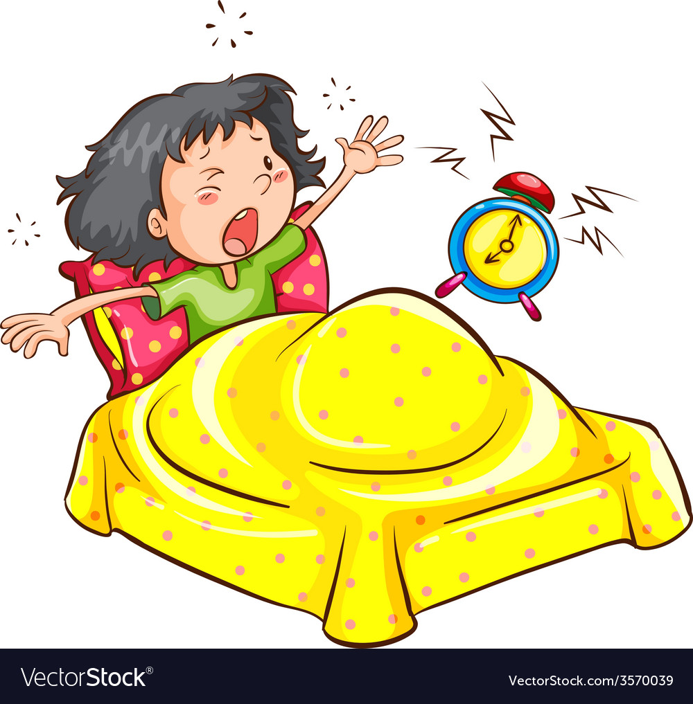 a-girl-waking-up-with-an-alarm-royalty-free-vector-image