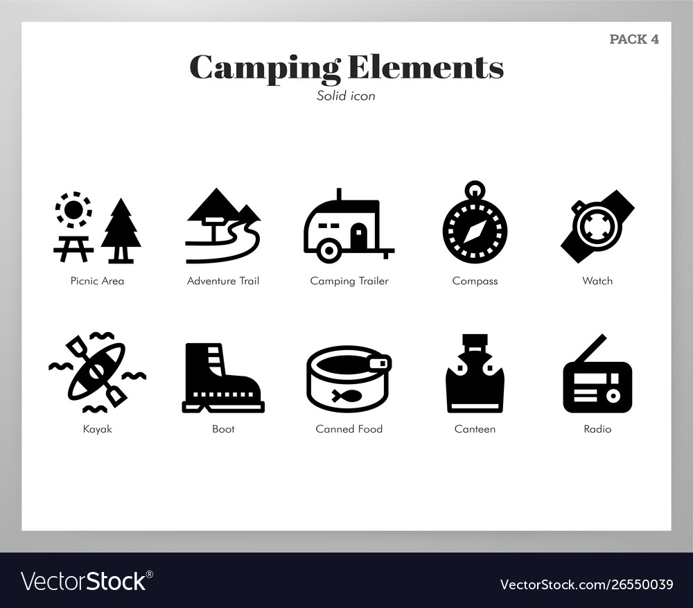 Camping elements solid pack Royalty Free Vector Image