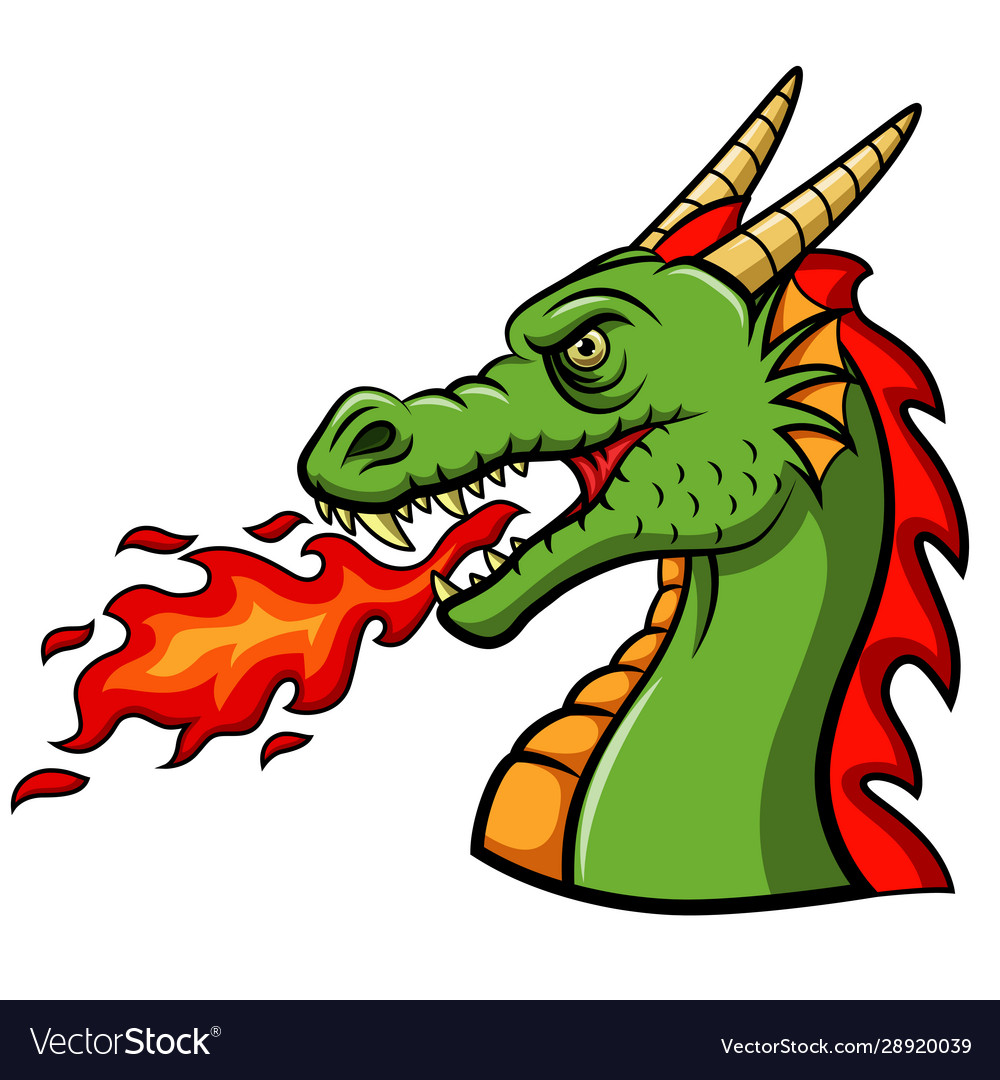 Cartoon head dragon blowing fire Royalty Free Vector Image