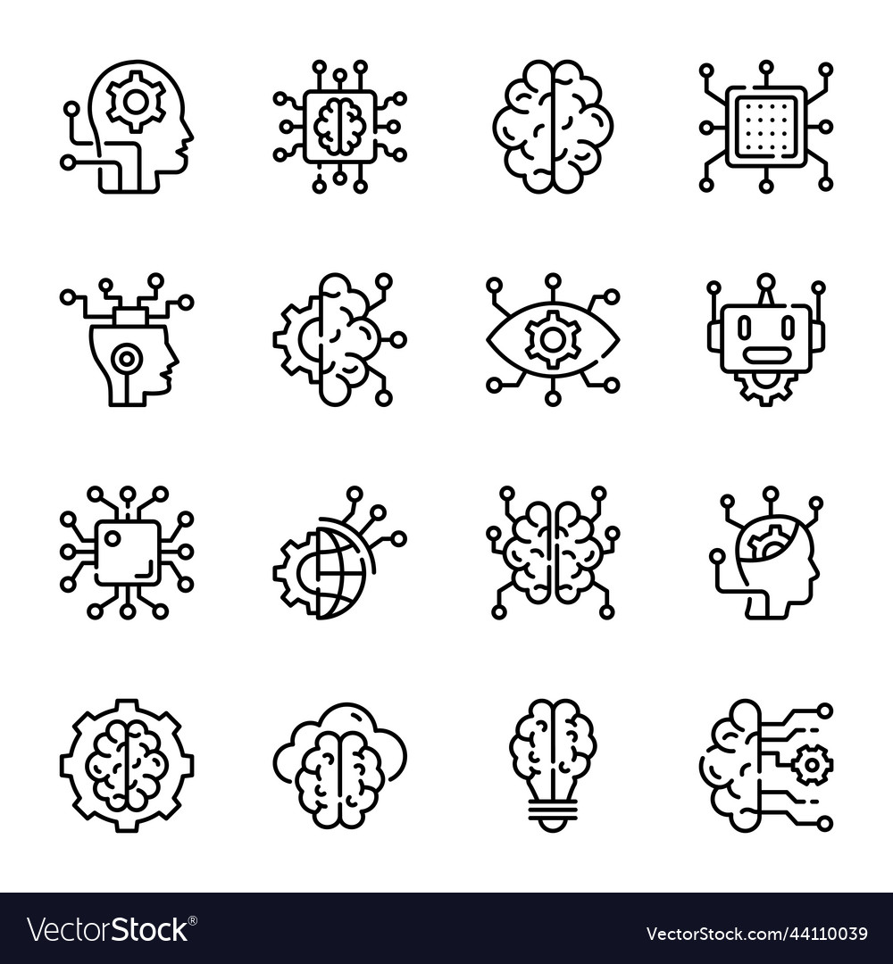 Pack of artificial intelligence outline icons Vector Image