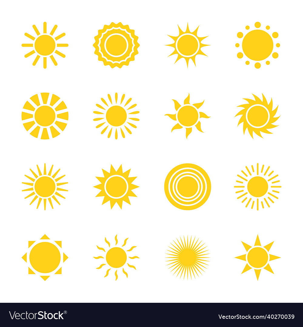 Sun icons simple solar labels different shapes Vector Image