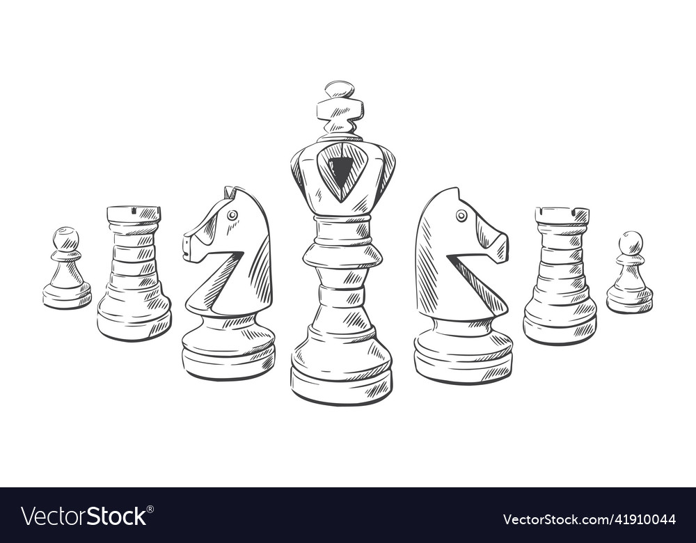 Premium Vector  Line art sketch of all chess pieces aligned.