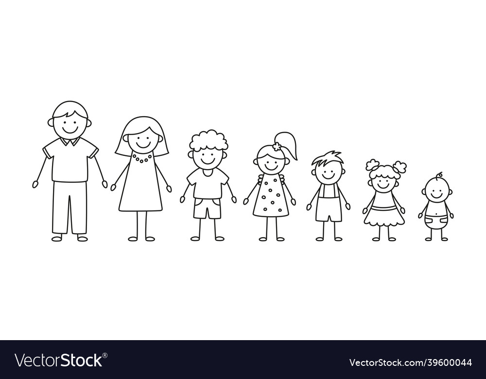 Happy doodle stick mans family set of hand drawn Vector Image