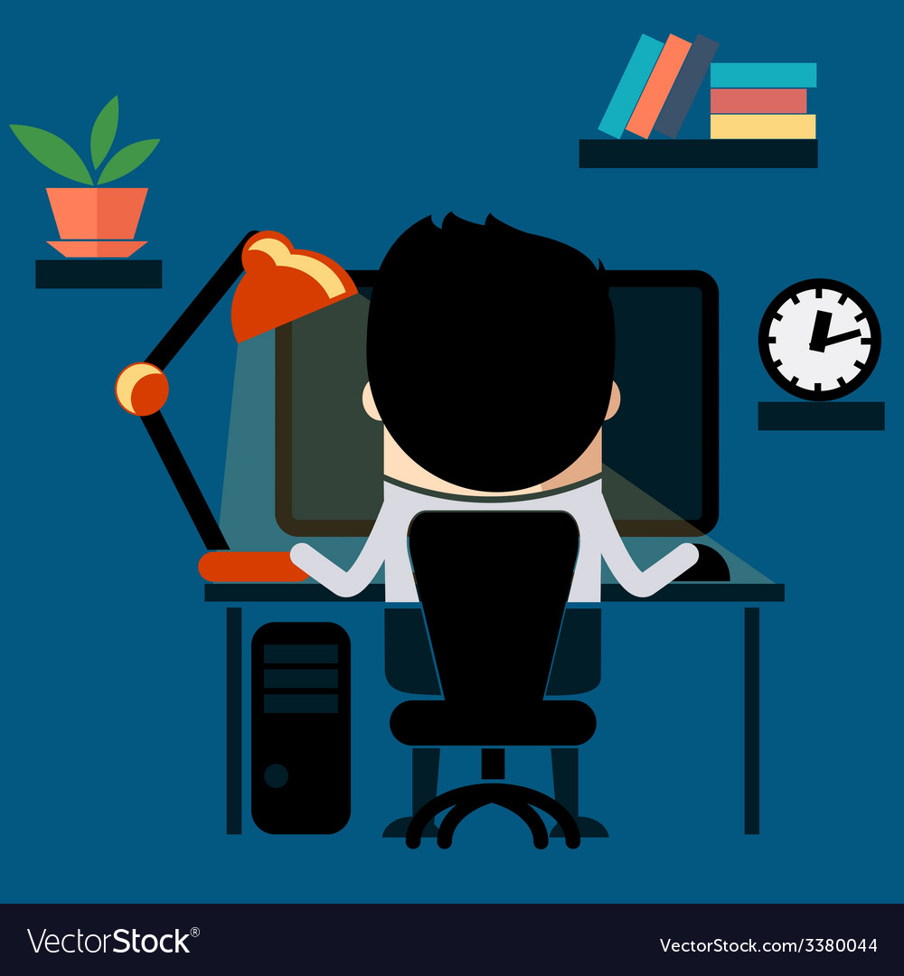 Man sitting on chair at table front computer Vector Image