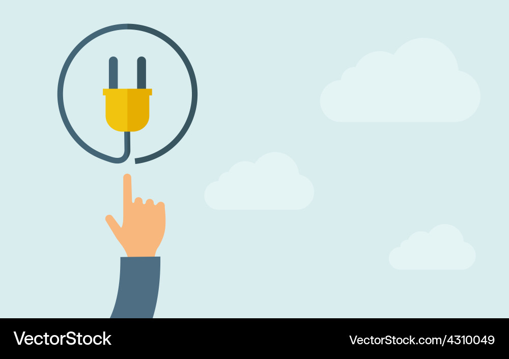Hand pointing to plug icon Royalty Free Vector Image
