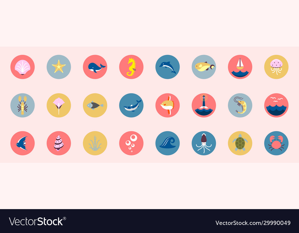 Marine icons set sea and ocean emblems flat vector image Marine icons set sea and ocean emblems flat