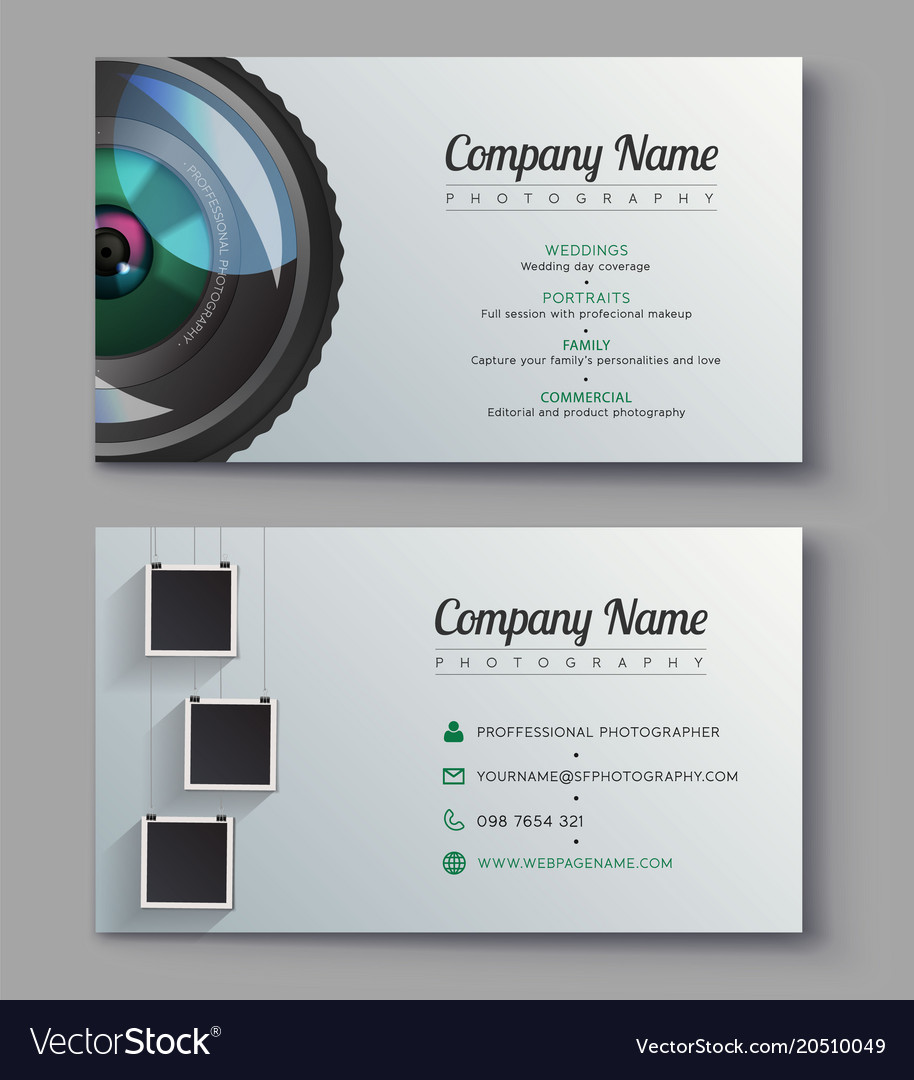 Photographer business card template design Vector Image Intended For Photography Business Card Templates Free Download