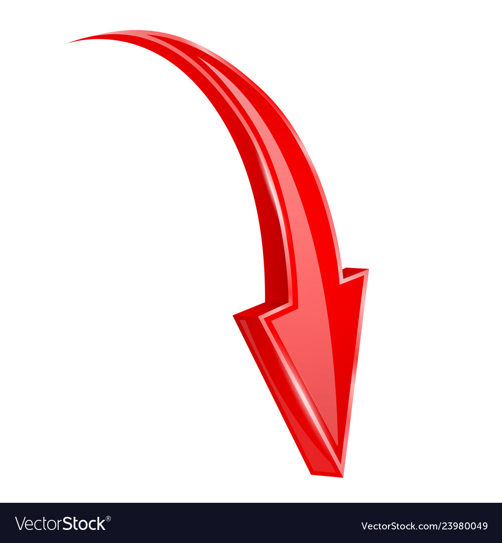 Red down arrow shiny bent web sign Royalty Free Vector Image