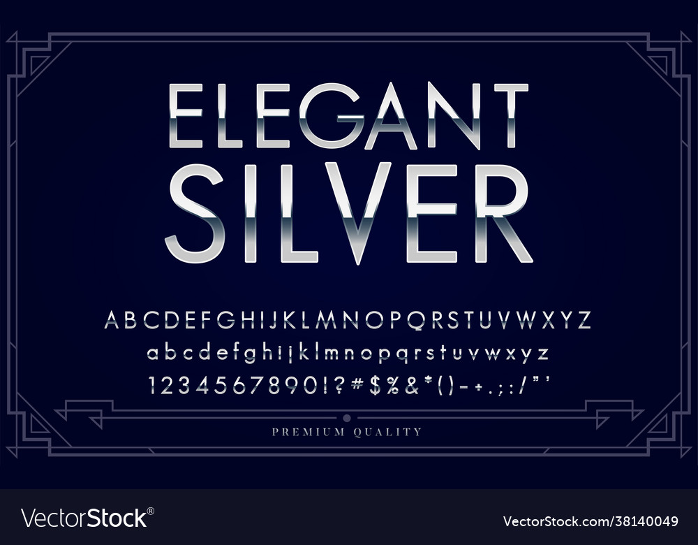 Silver or chrome metallic font set letters Vector Image