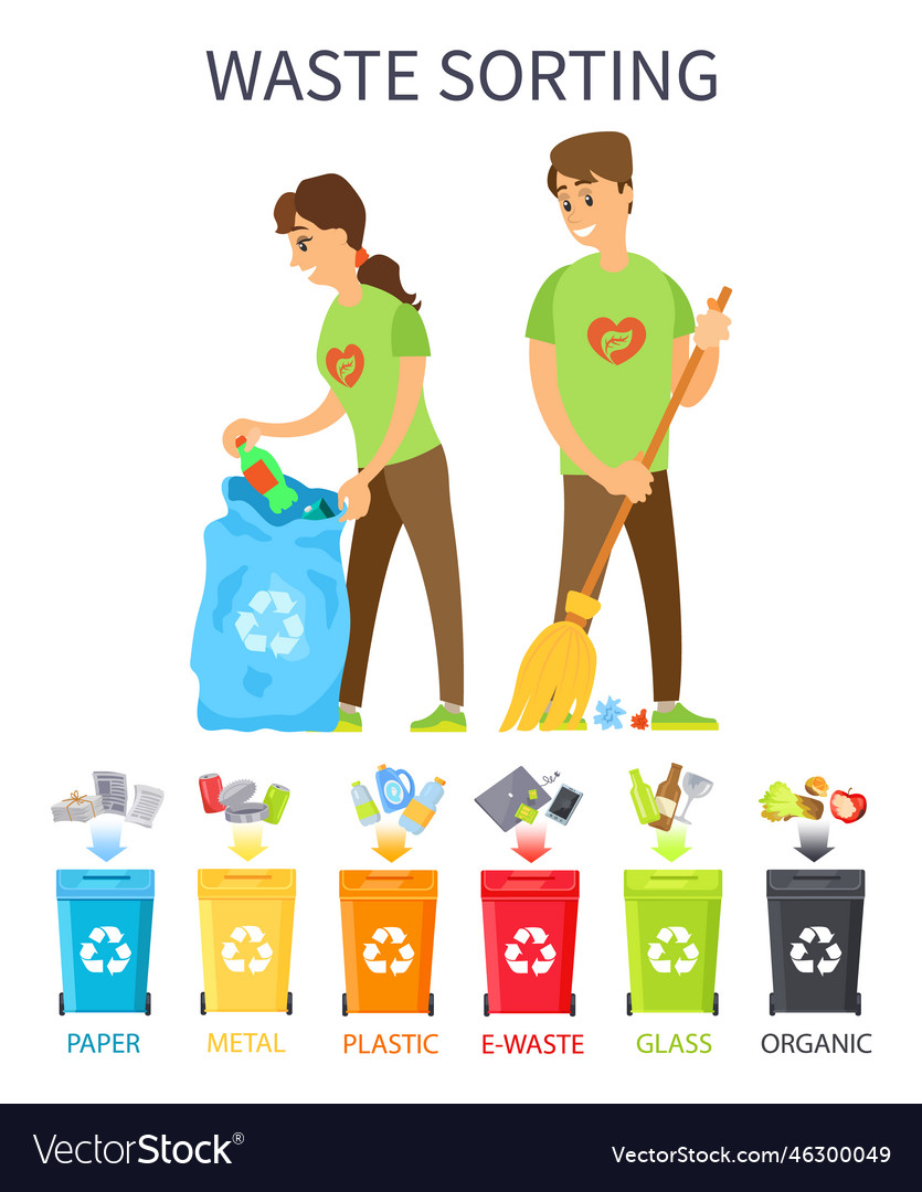 Waste sorting volunteering man and woman Vector Image