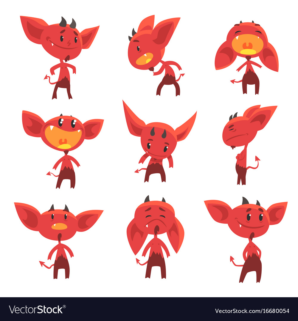 Cartoon Funny Red Devil Characters With Different Vector Image