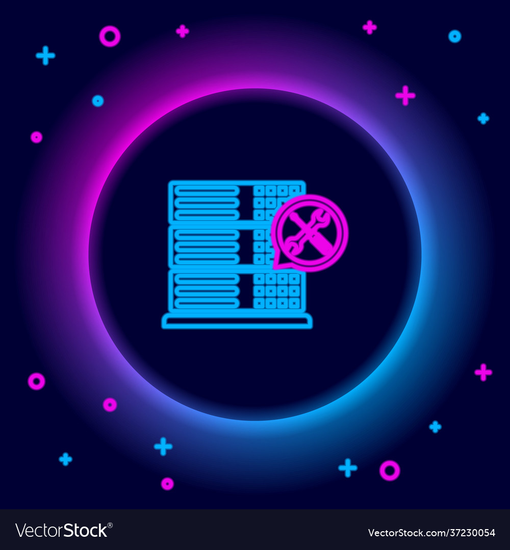 Glowing neon line database server with screwdriver