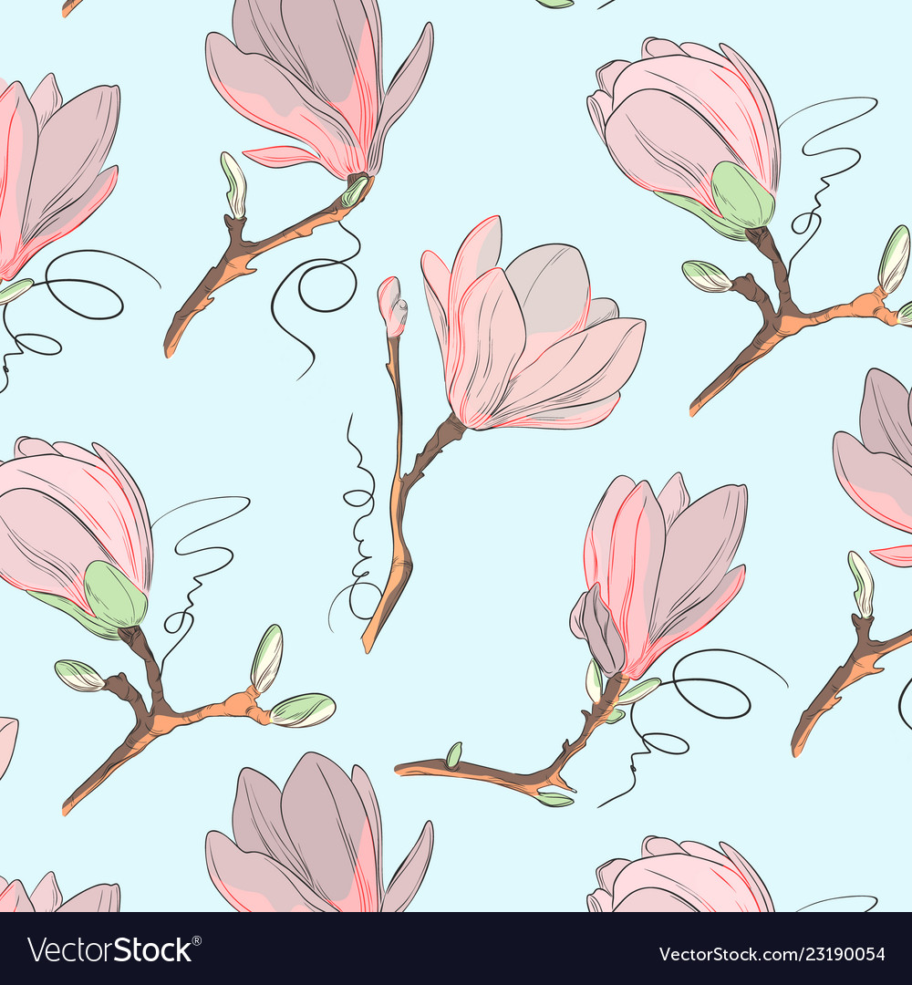 magnolia flower pattern repeat botanical texture vector image
