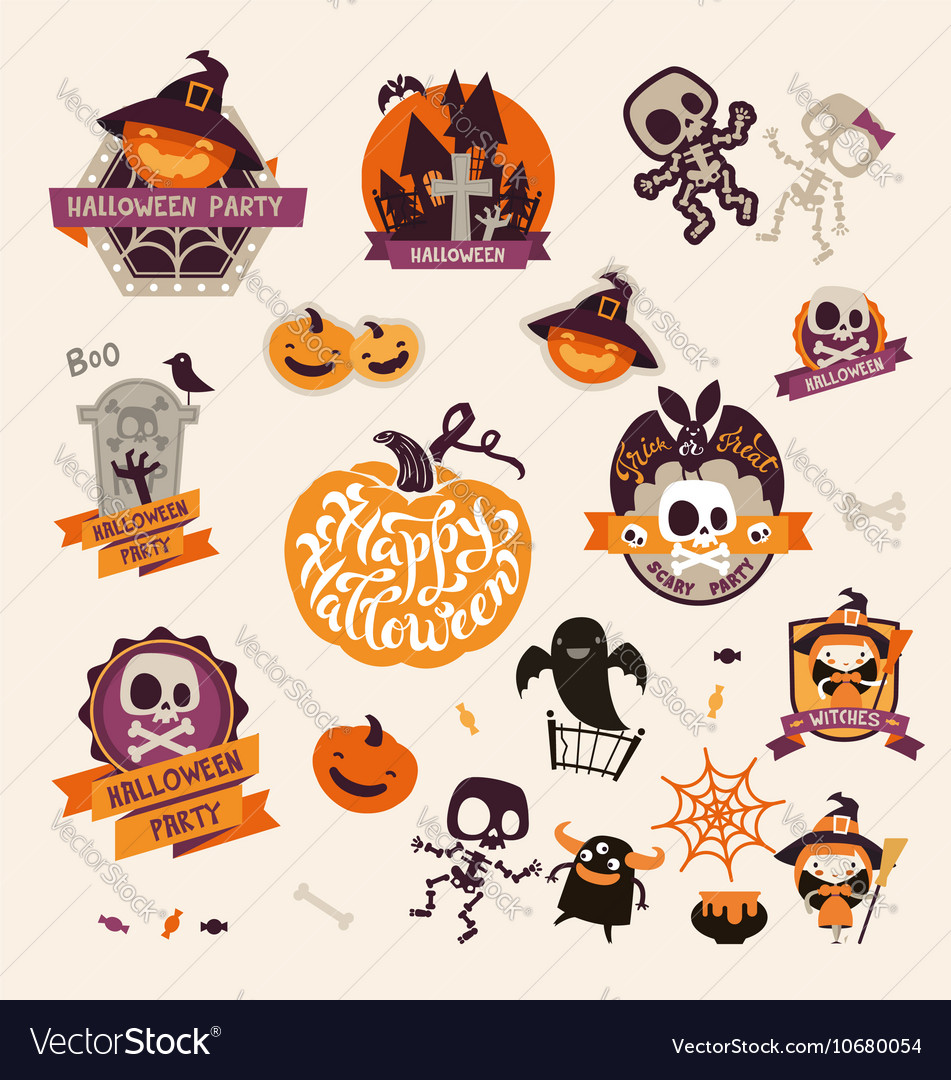 Set retro vintage happy halloween badges Vector Image