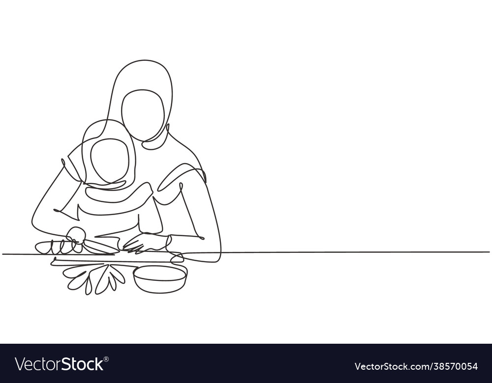 Single continuous line drawing arabian mother Vector Image