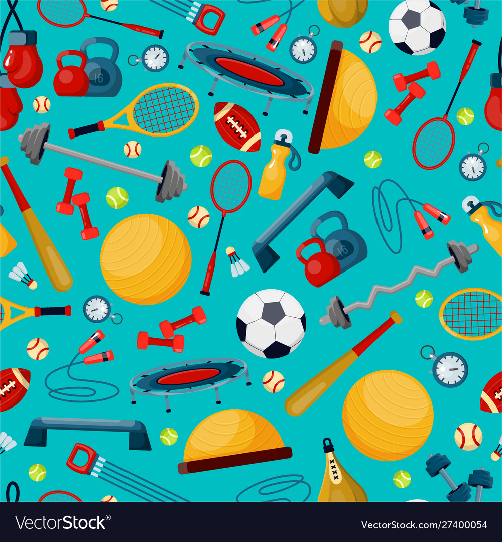 Sport accessories flat seamless pattern Royalty Free Vector