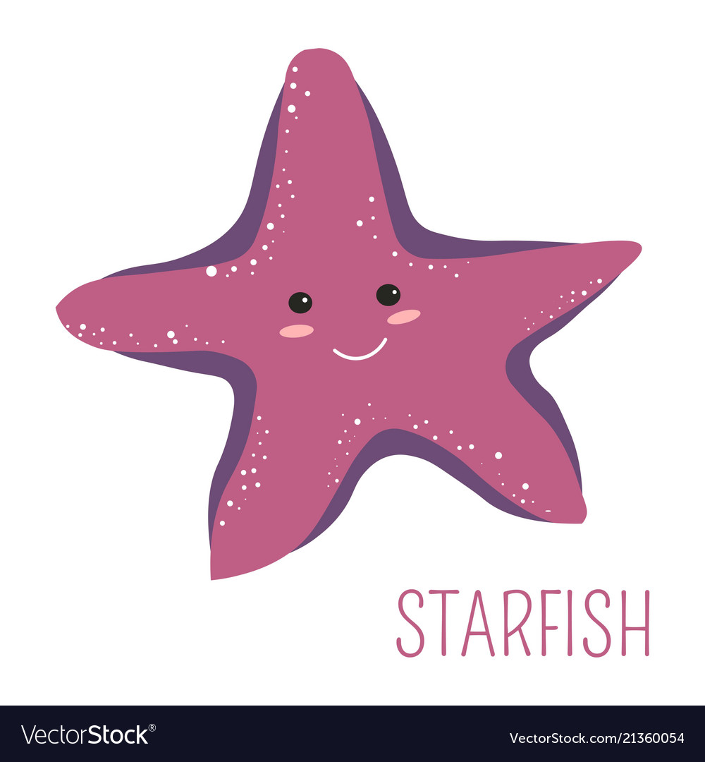 Starfish with face childish book cartoon character