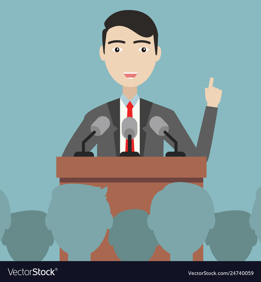 Businessman presenting his ideas press conference Vector Image