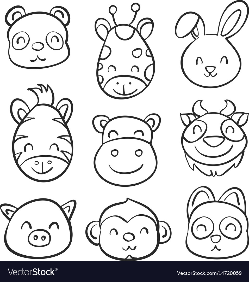 Cute Animal Hand Draw Doodle Collection Royalty Free Vector