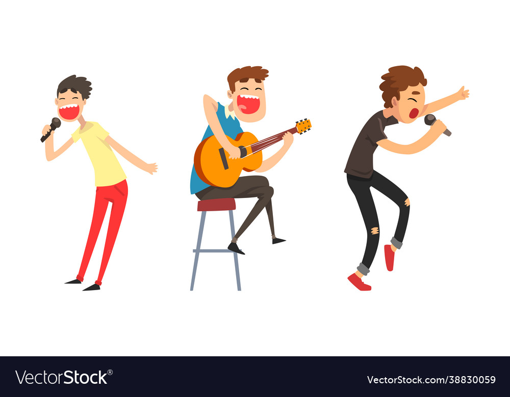 Rock and pop singers with microphone singing Vector Image