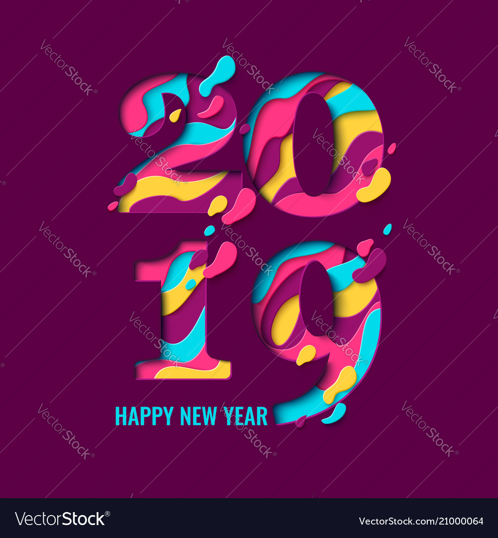 2019 happy new year paper cut banner Royalty Free Vector