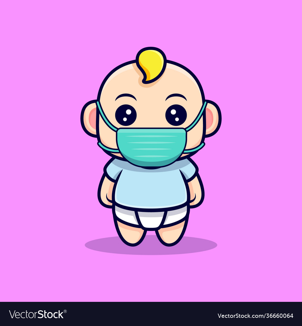 Cute baby wearing mask for virus prevention flat Vector Image