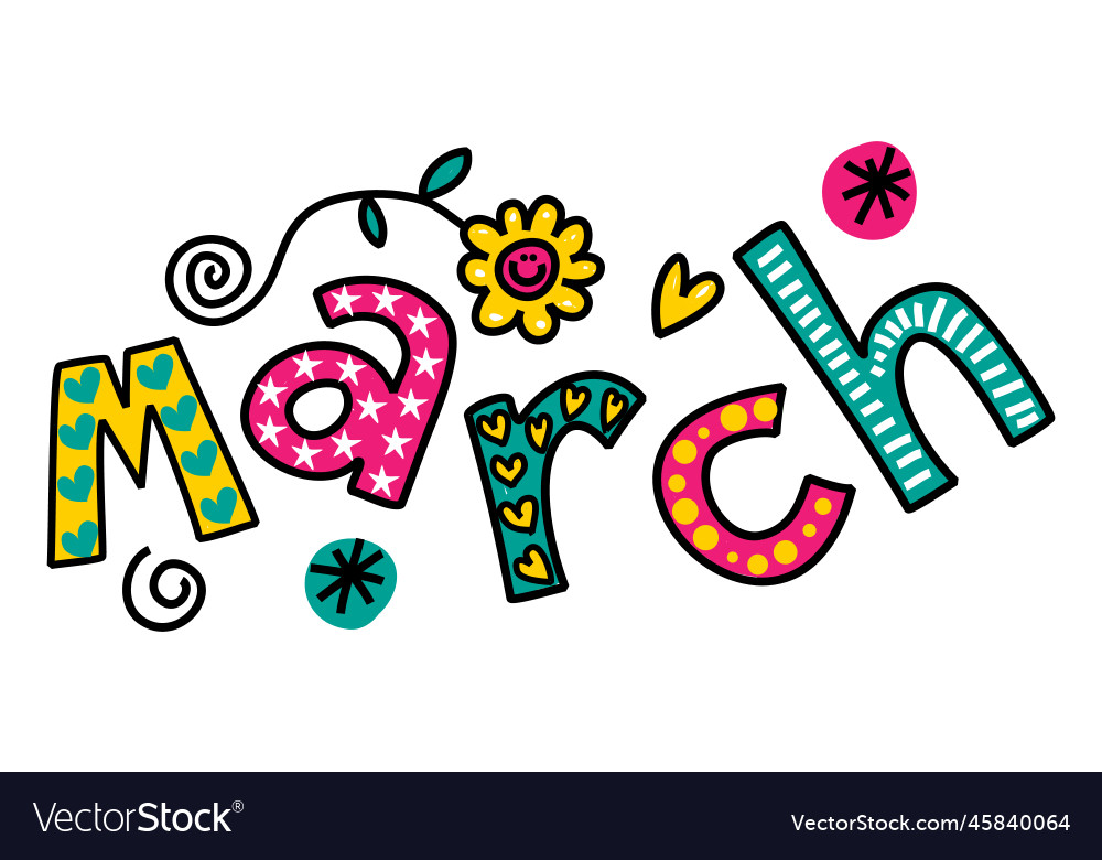 March month of the year freehand text Royalty Free Vector