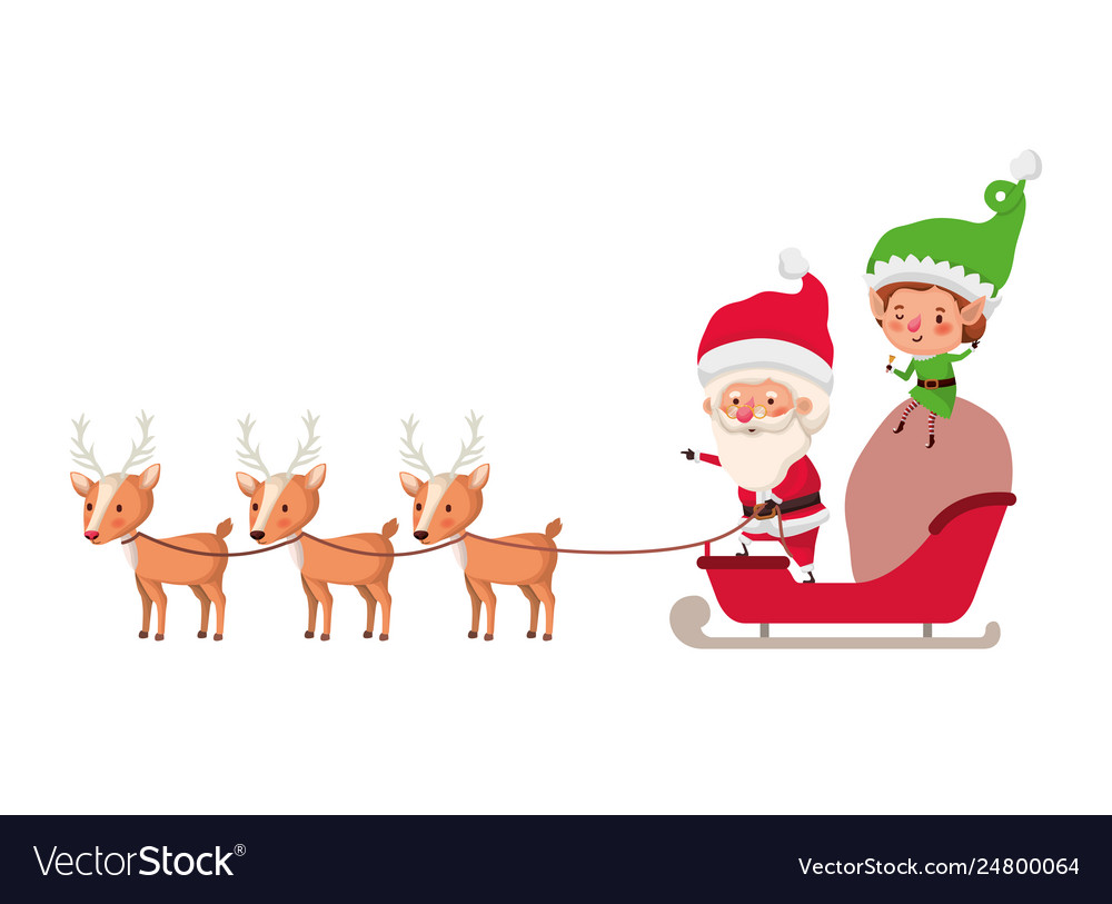 Santa claus with elf in sleigh avatar character Vector Image