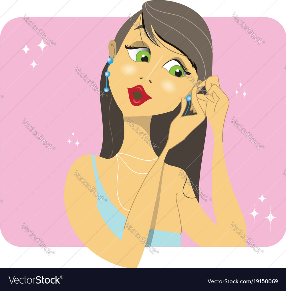 Brunette Woman Placing Her Earrings Royalty Free Vector 6139