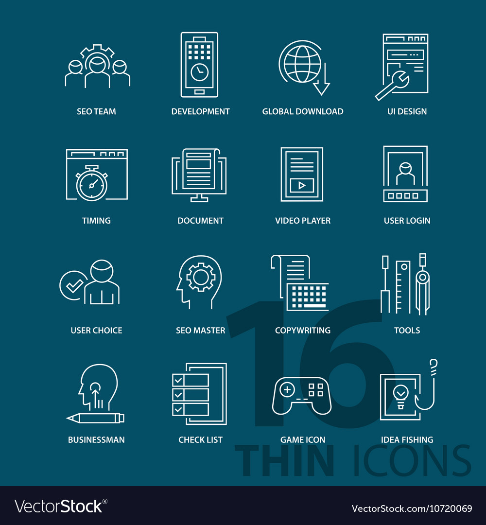 Set of thin line flat business icons Royalty Free Vector