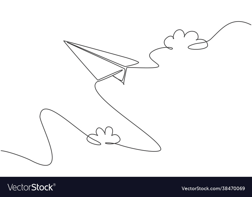 Single one line drawing paper plane flying Vector Image