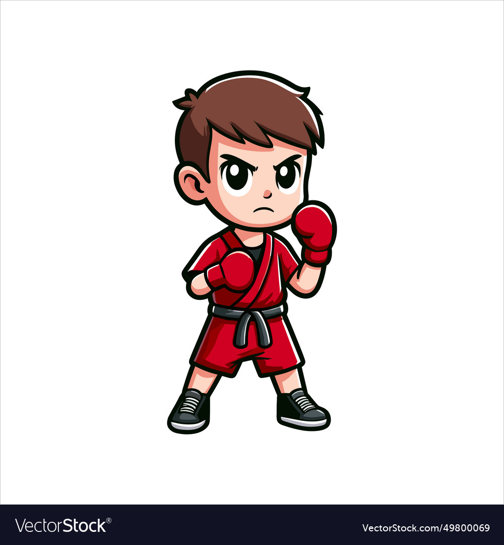 Young boy fighter cartoon logo design Royalty Free Vector