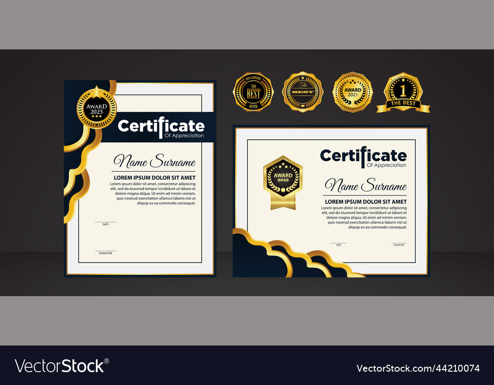 Modern certificate template in gradation and gold Vector Image