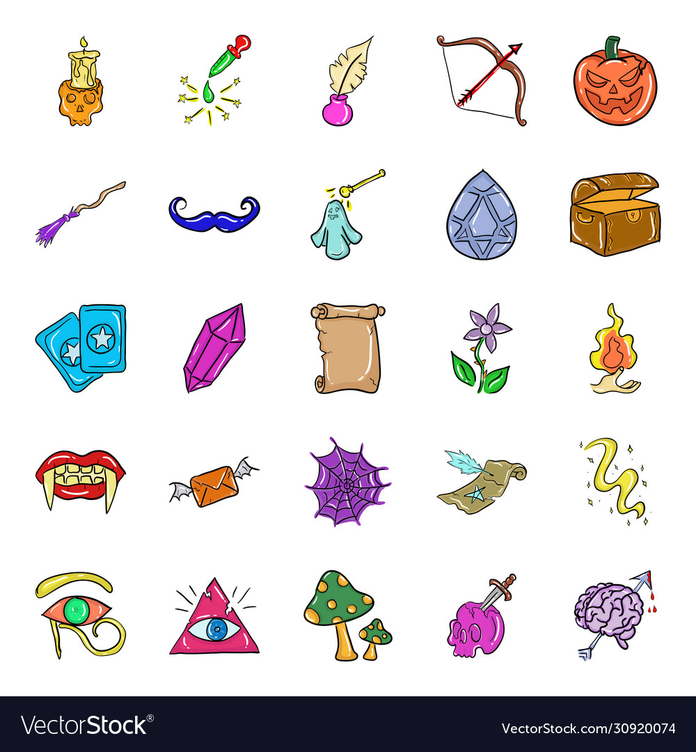 Scary magic doodle pack Royalty Free Vector Image