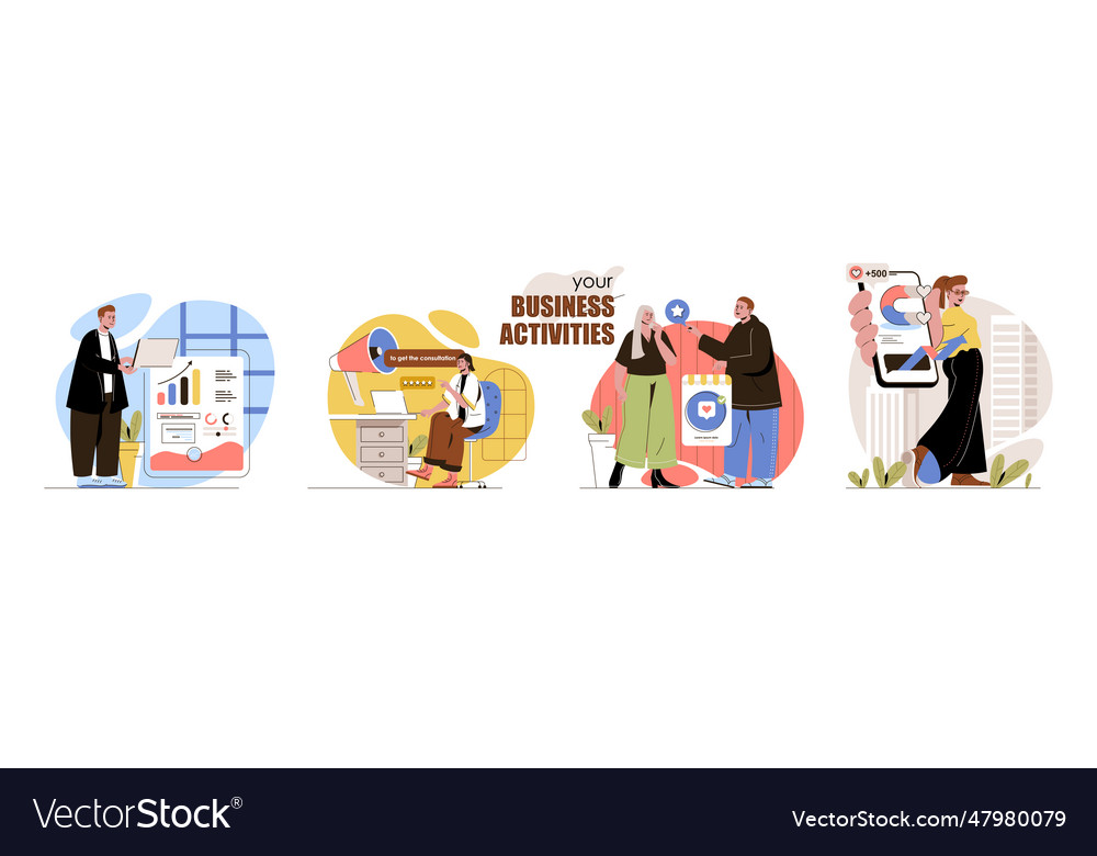 Business activities concept scenes set analysis Vector Image