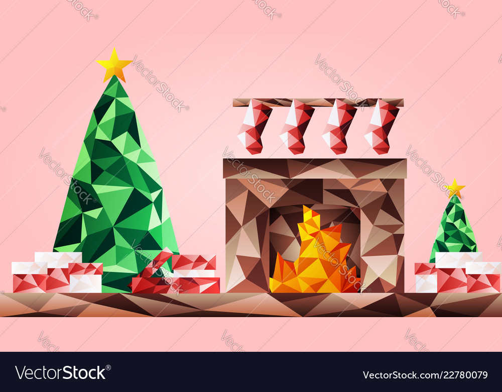 Christmas Tree With Fireplace Royalty Free Vector Image