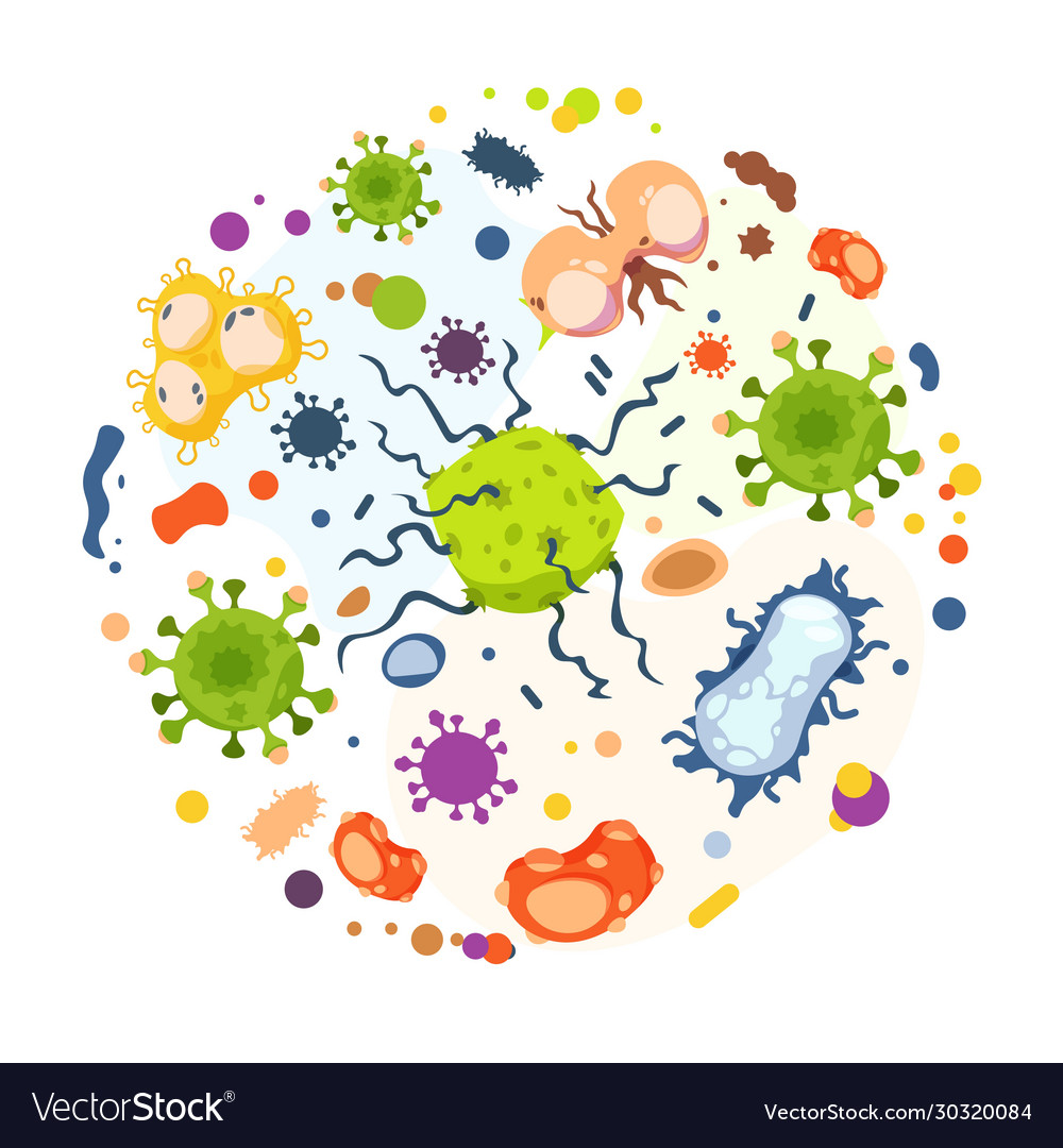 Cartoon Bacteria Virus Infection Flu Germs And Vector Image 6630