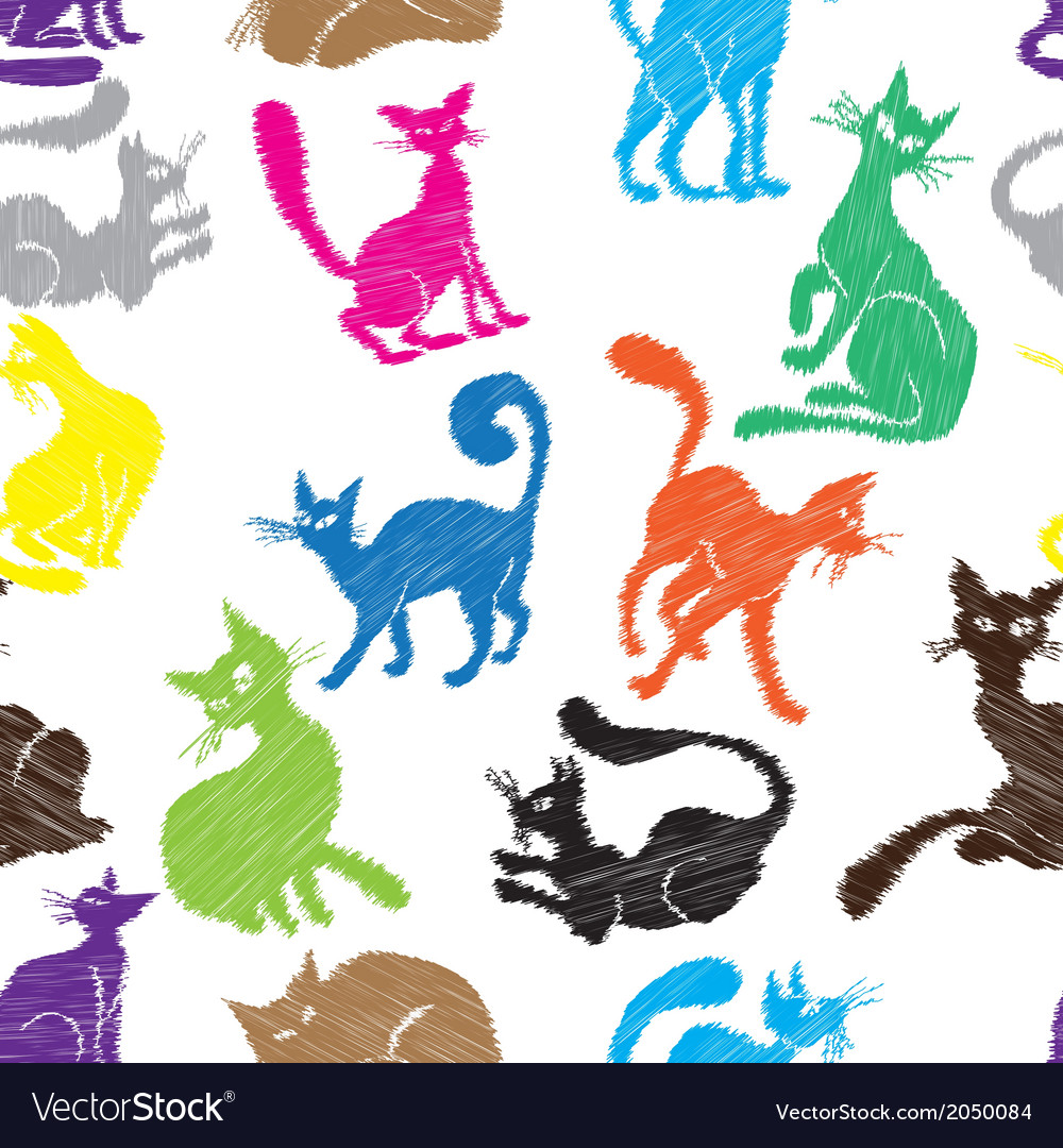 Cat Seamless Pattern Background Sketch Collection Vector Image