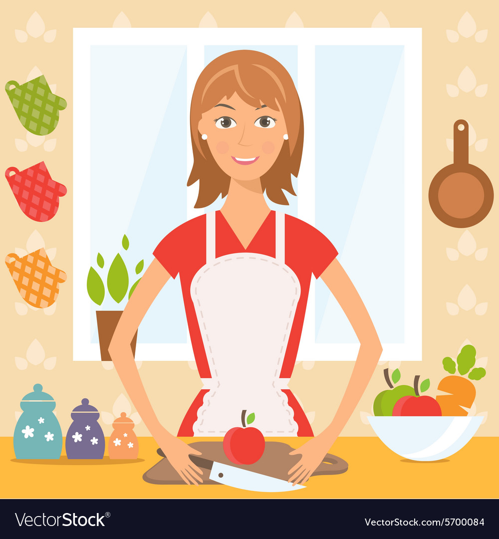 Pretty woman on kitchen Royalty Free Vector Image