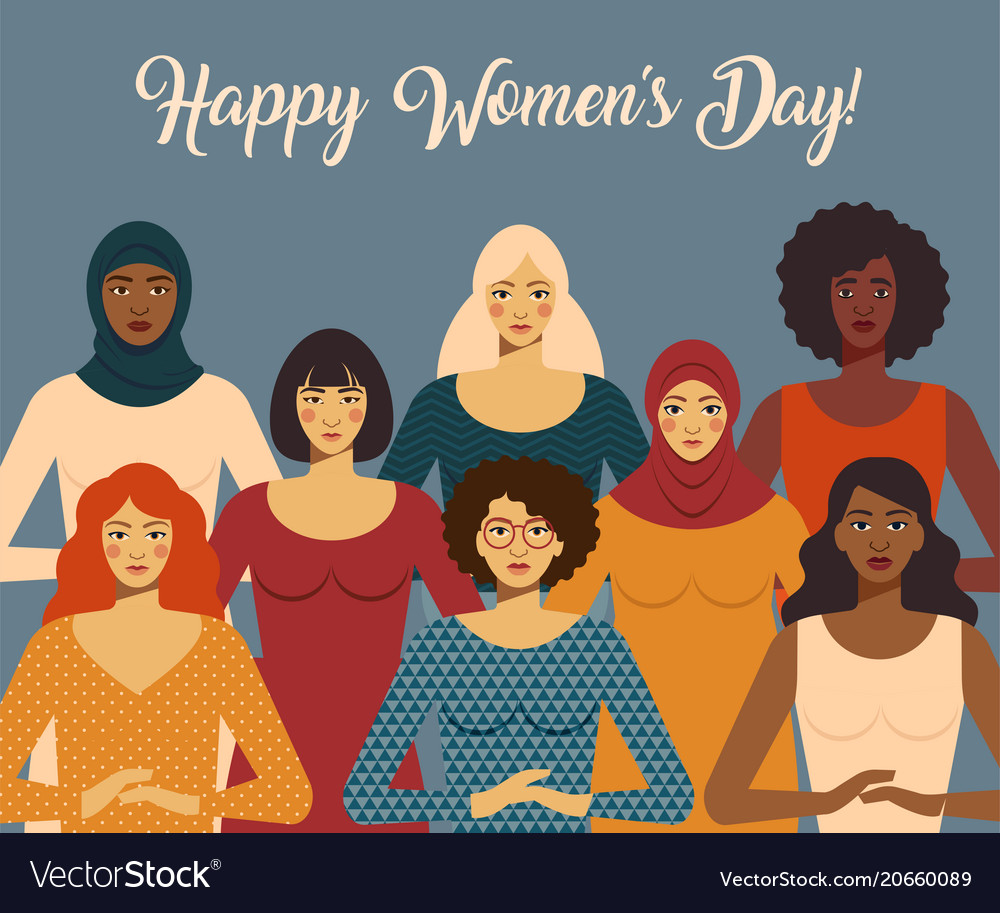 International women s day female diverse faces Vector Image