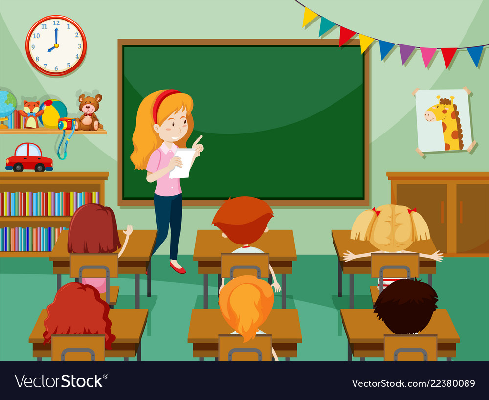 Teacher and students in classroon Royalty Free Vector Image