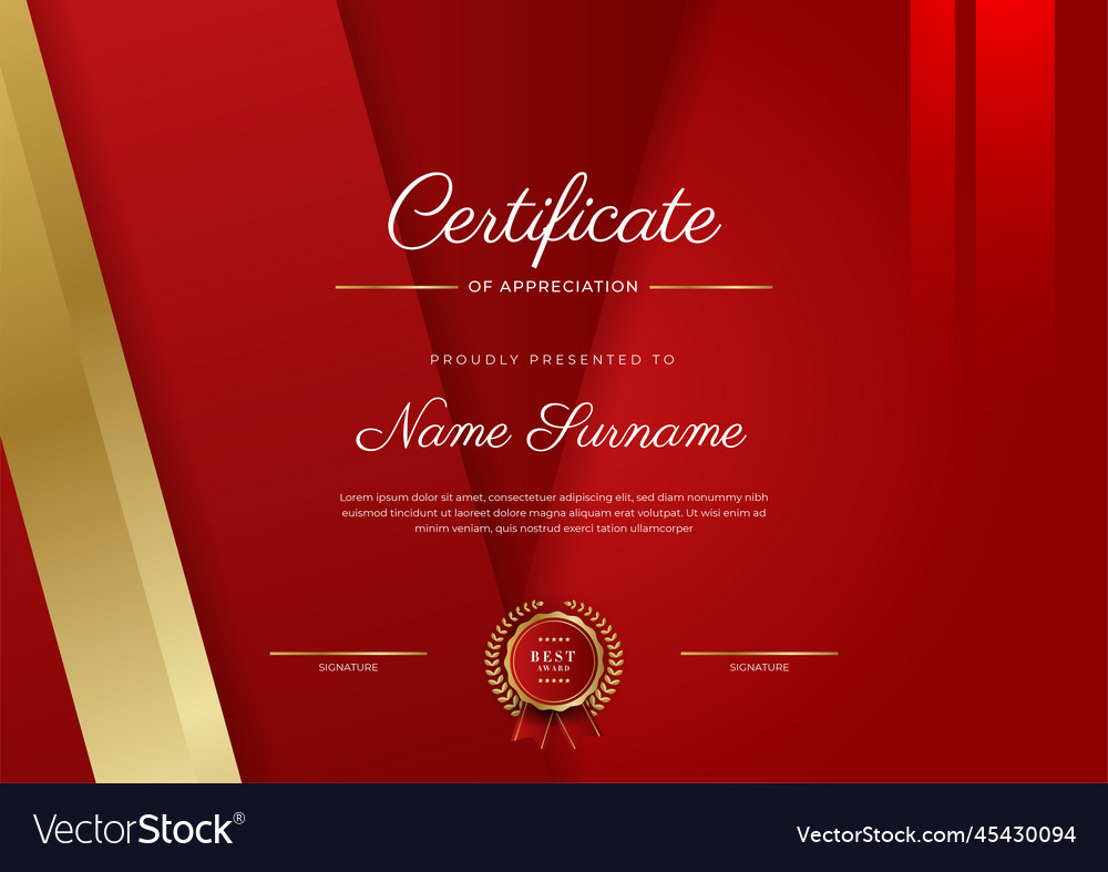 Elegant Dark Red And Gold Diploma Certificate Vector Image