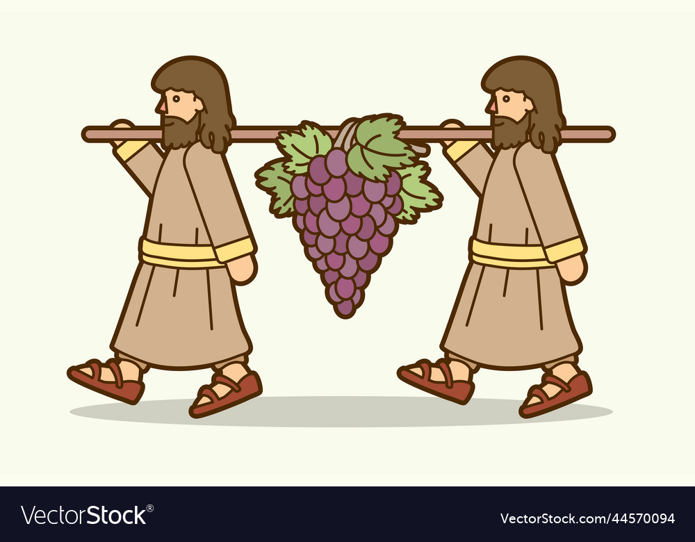 Two spies of israel carrying grapes of canaan Vector Image
