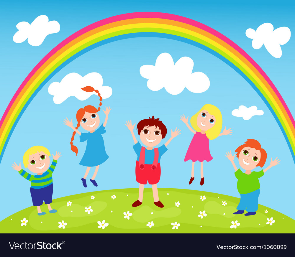 Children and rainbow Royalty Free Vector Image