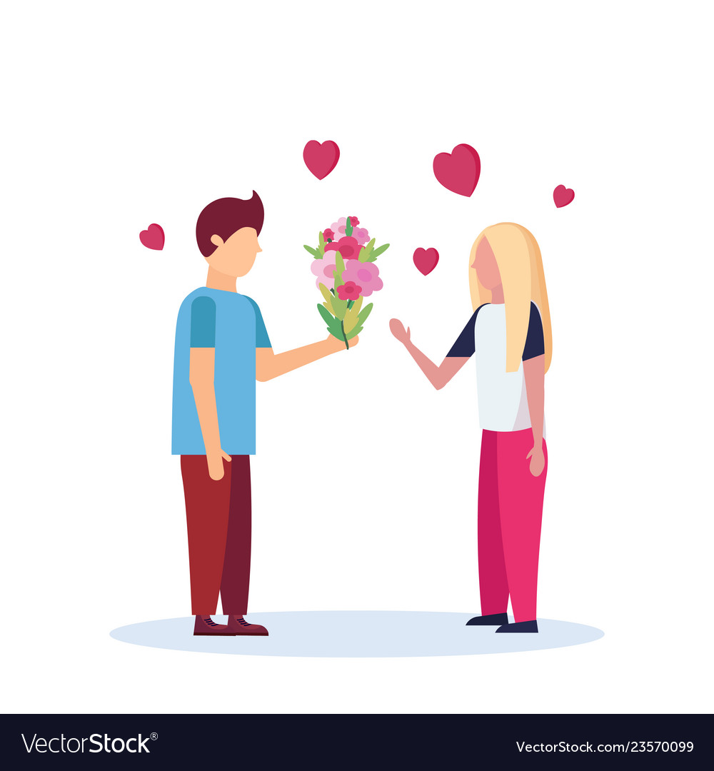 Man giving woman flowers bouquet happy valentines Vector Image