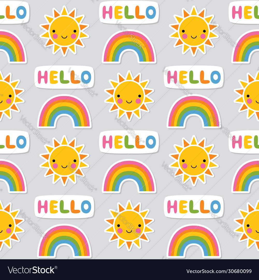 Seamless Summer Pattern Sun And Rainbow Royalty Free Vector