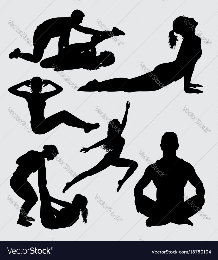 Fitness and yoga sport male female silhouette Vector Image