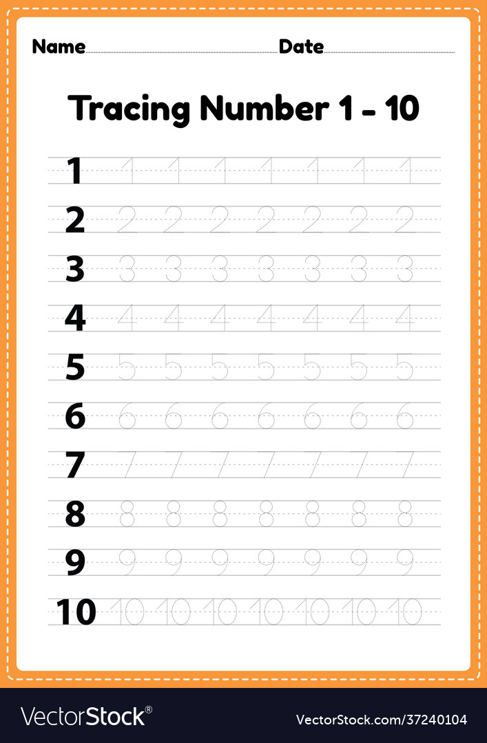 Tracing Numbers 1 10 Worksheets For Kindergarten